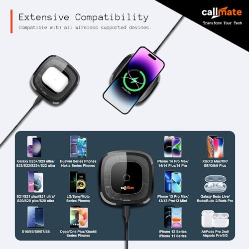 Image of CALLMATE 15W C-Thru Wireless Fast Charging Pad for Apple iPhone 15 /15 Plus /15 Pro /15 Pro Max, iPhone 14 /14 Plus /14 Pro /Max, iPhone 13 /12 /11 Series, Universal Compatibility (Black, Transparent Design)