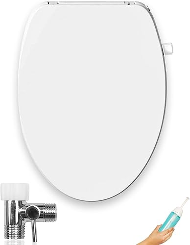 GenieBidet Asiento de bidé alargado (mano izquierda)  Boquillas dobles autolimpiantes + limpieza trasera y femenina  No requiere cableado. Fácil