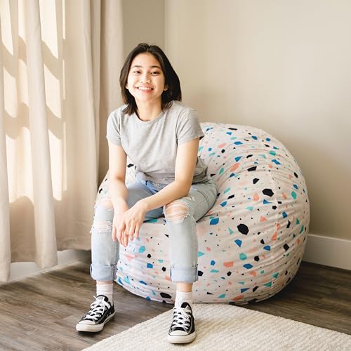 Image of Big Joe Fuf Medium Foam Filled Bean Bag Chair with Removable Cover, Dolce Terazzo Lenox, Durable Woven Polyester, 3 feet Big