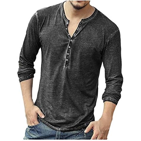 Mens Distressed Henley Long Sleeve T-Shirt Cover
