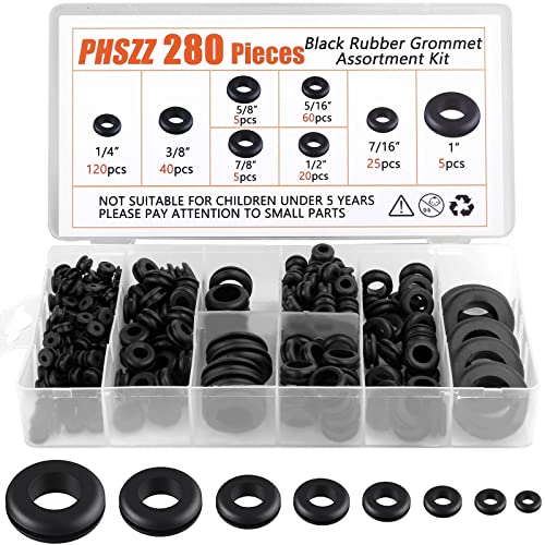 PSHZZ 280 PCS Rubber Grommets Kit, Rubber Hole Grommet Gaskets Assortment for Wiring, Wire...