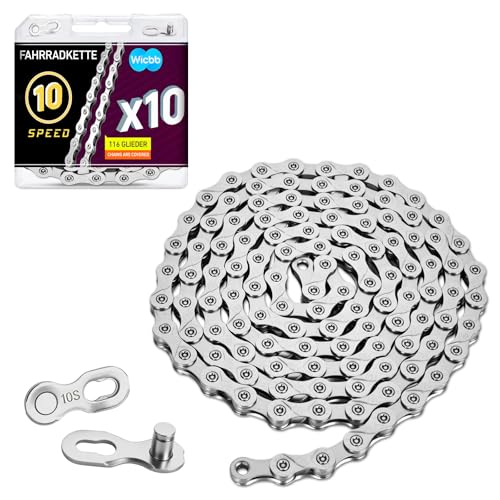 Wicbb 10-fach Fahrradkette 116 Glieder Mit Kettenschloss: 10 Speed Fahrrad Kette Silber 116 Kettenglieder für Mountainbike Sportbike Langlebige Bicycle Chain Kompatibel mit Verschiedenen Fahrradtypen