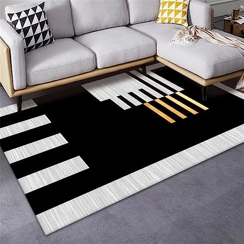 Tapis de salon géométrique noir lavable et doux