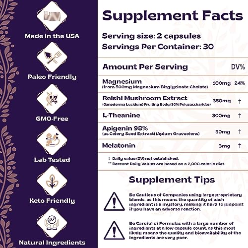 Magnesium Bisglycinate 500mg Reishi Mushroom 350mg L Theanine 300mg