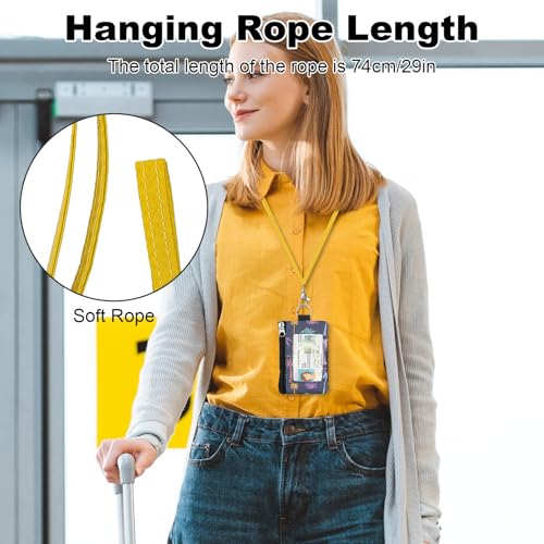 Image of Minimalist RFID Wallet with Lanyard, Multi-functional ID Case with 2 Zipper Pockets and Key Chain for Men and Women, Tactical Badge Pouch Cards Holder, Coin Purse for Travel Sports - Two-Tone