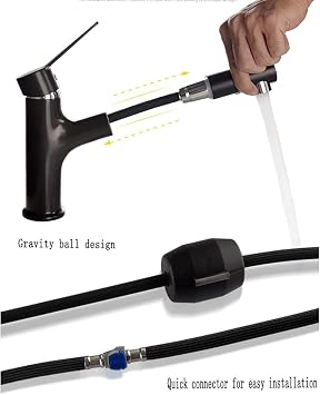 Bathroom Faucets with Pull Out Sprayer Hot and Cold Refined Copper Basin Faucet Bathroom Sink Faucet-Black