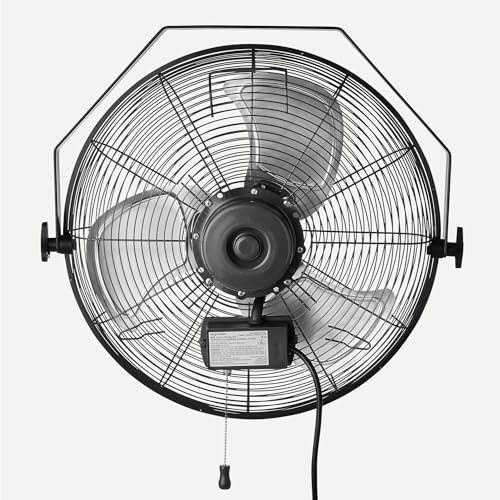 Image of Amazon Basics 18 inch Outdoor Heavy-Duty Misting Fan, Wall-Mounted, Industrial, Waterproof (IP44), With Tilt Head, Metal Blades, Dual Ball Bearing Motor, 3 Speeds Up to 1550 RPM and 3781 CFM, Black