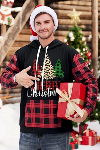 Arvilhill Men Ugly Christmas Hoodies Vintage Xmas Plaid Sweatshirt with Kangaroo Pocket (S-3XL) - Image 5