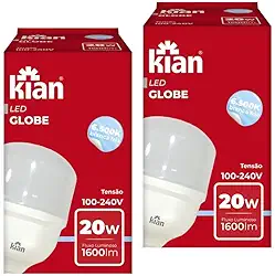 Kit 2 Lâmpadas LED 20W Branca Fria Alta Potência Base E-27 Bivolt - 2 Unidades