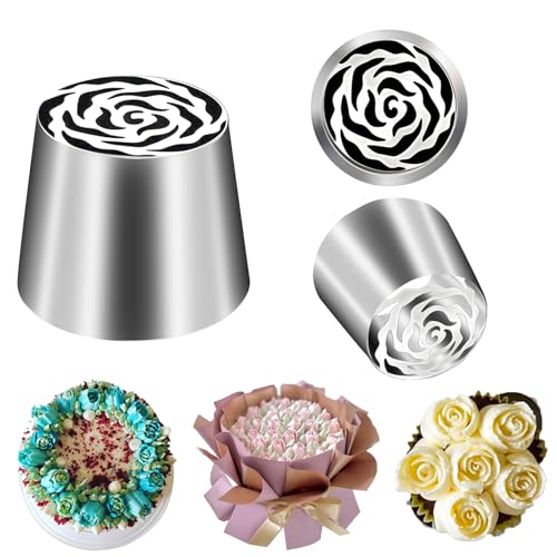 FANTEXY Extra Large Russian Piping Tip Food Grade Seamless Design Stainless Steel Rose Floral Nozzle for Cake Decorating, Frosting,Dishwasher Safe, SL48