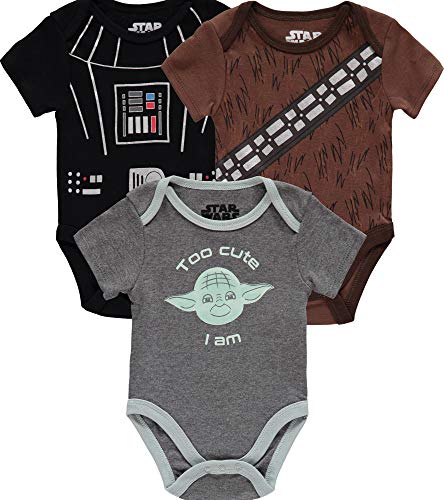 Disney Boys' Star Wars Infant Baby Short Sleeve Onesie Bodysuits Multi Pack, 3PK Grey-Brown-Black, 0-3 Months