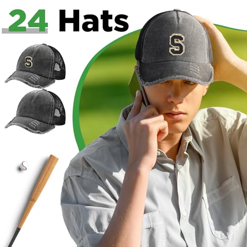 Image of Suhine 24 Pcs Blank Trucker Hat Bulk Unisex Mesh Baseball Cap for Sublimation Embroidery Vintage Adjustable Hat for Men Women