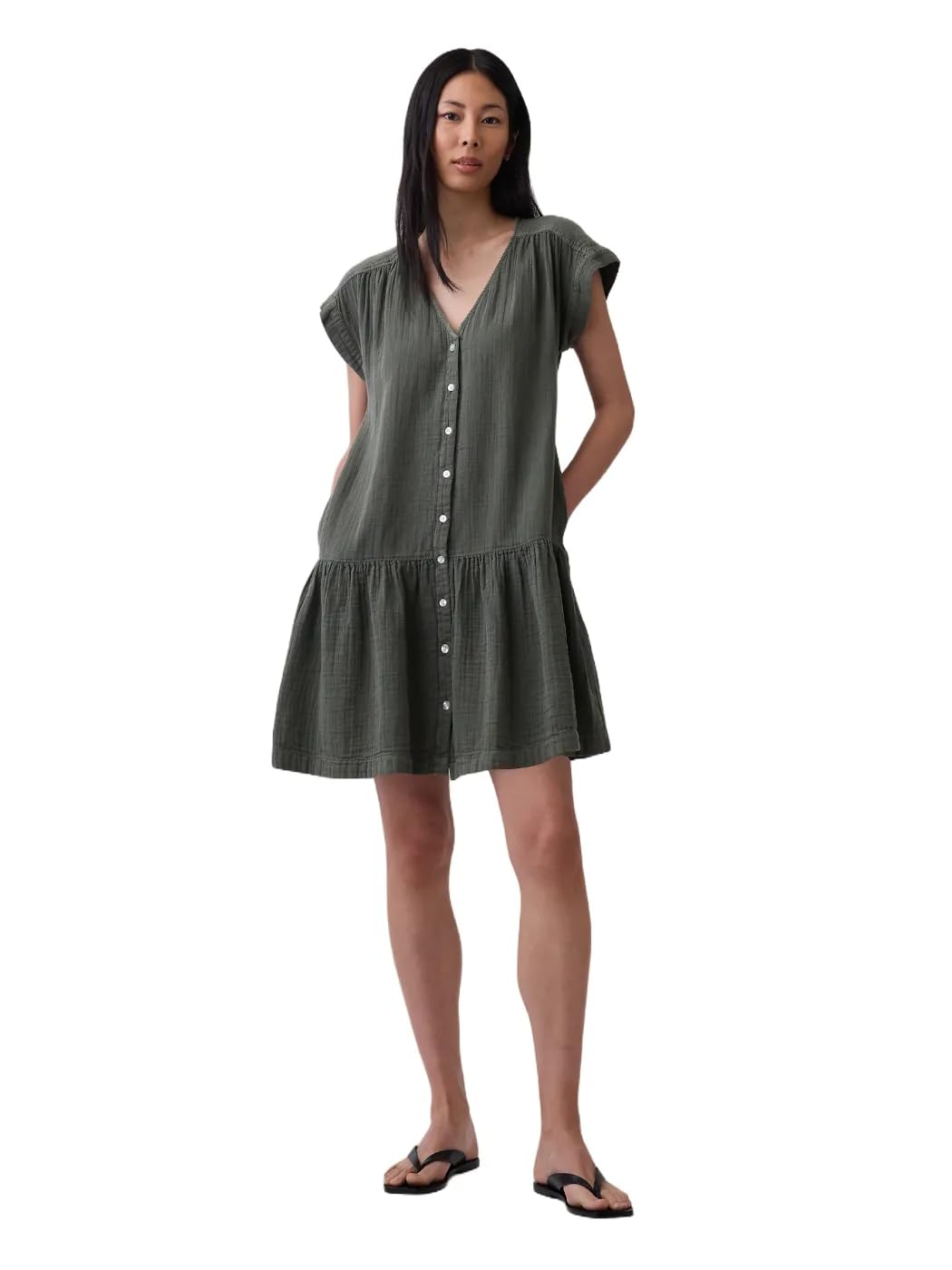 

                                                    GAP Womens Short Sleeve Shirt Dress Mesculen Green