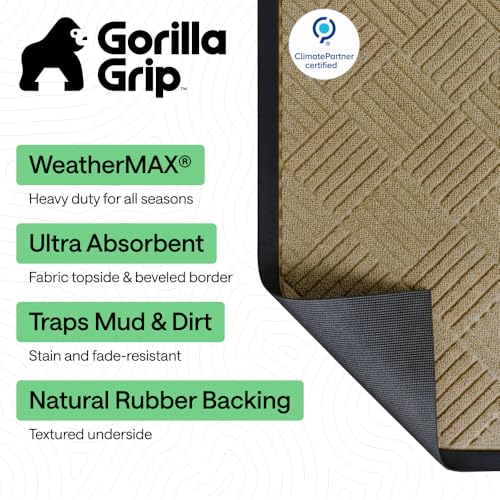 Image of GORILLA GRIP WeatherMAX Door Mat, Indoor Outdoor Use, 47x35, Beige Diamond