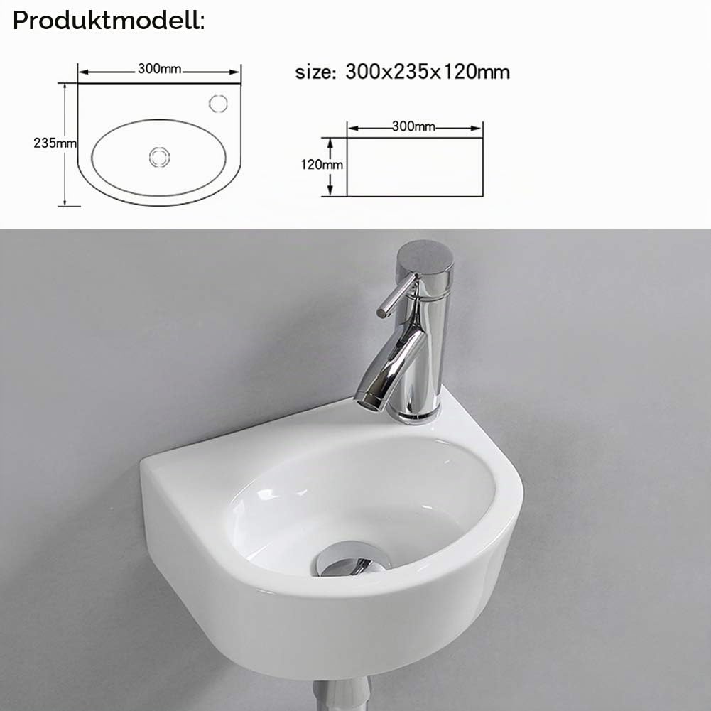 Ovaler Waschtisch, Wandmontage, Keramik-Waschbecken, für kleine Garderoben und Badezimmer, .