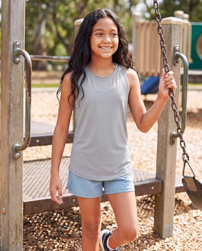 Image of Real Essentials 4 Pack: Girls' Dry-Fit Active Tank Top - Gym Running Workout Athletic Shirt for Kids Teens Youth