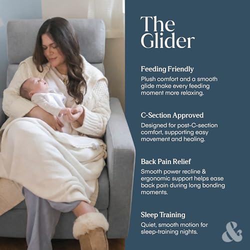 Image of Nurture& The Glider Premium Power Recliner Nursery Glider Chair with Adjustable Head Support | Designed with a Thoughtful Combination of Function and Comfort | Built-in USB Charger (Gray)