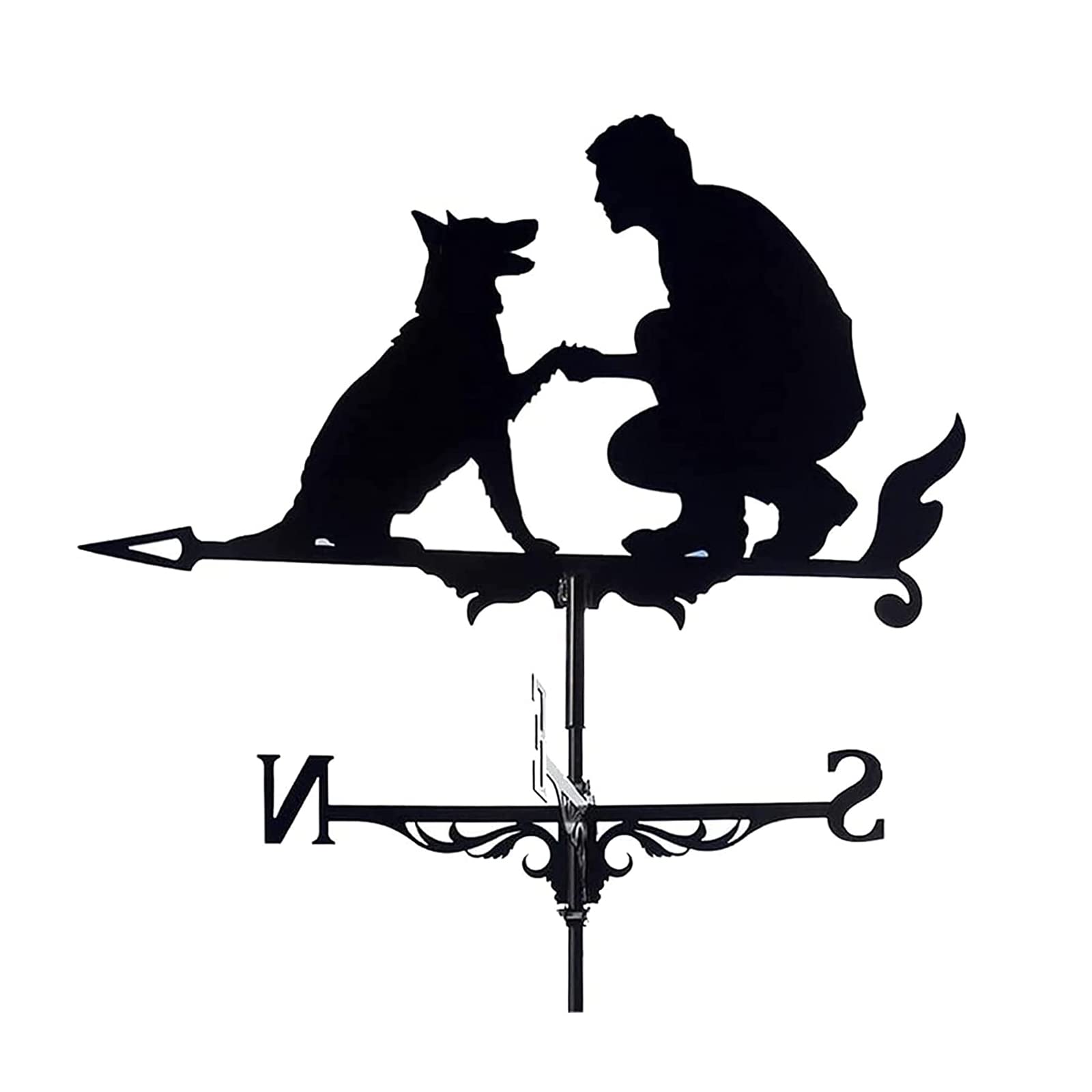 Weathervane wiatrowskaz ogrodowy człowiek i pies wiatrowskaz z drążkiem dachowym kierunek wiatru zewnętrzny metalowy wspornik wiatrowskaz ogrodowy dekoracyjny wiatrowskaz