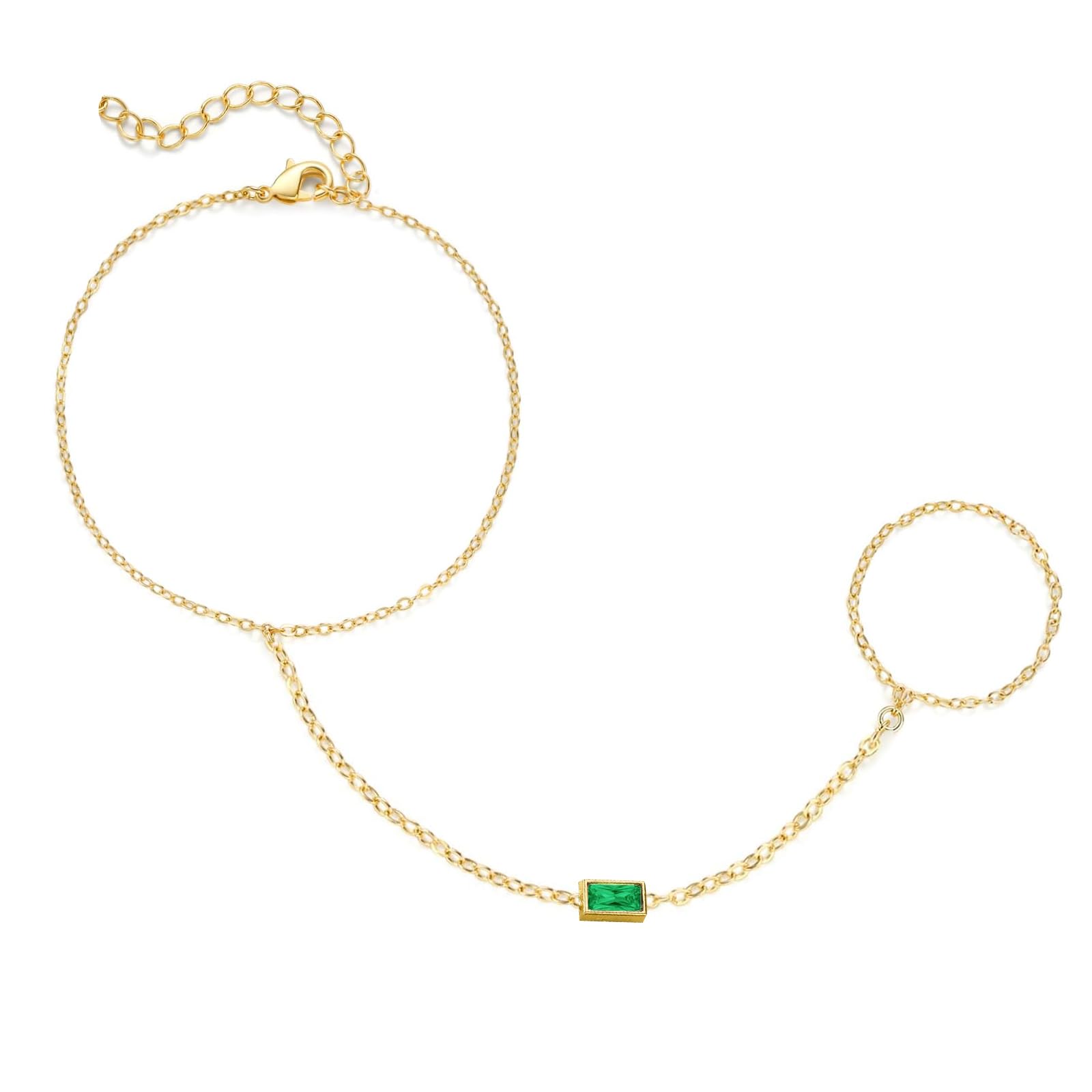 14K Gold Hand Chain Bracelet for Women, Birthstone Ring Bracelet Hand Chain，Trendy Dainty Non Tarnish Jewelry Birthday Gift for Women