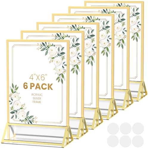 Acrylic Sign Holder 4x6 Gold - Double-Sided 6-Pack