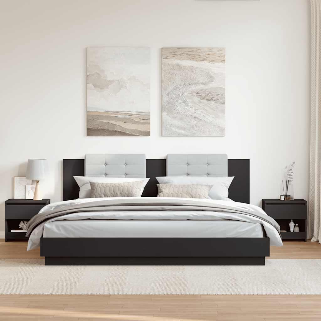 Hothingwell 2-częściowy stolik nocny czarny 40 x 30 x 39 cm płyta wiórowa, designerski stolik nocny z szufladą i przegródką, stolik pod noski sofy do przechowywania do salonu