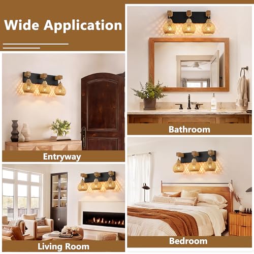 Image of LmnLvn Farmhouse Bathroom Light Fixture, 3-Light Boho Vanity Light, Bamboo Bathroom Light Fixture Over Mirror Rustic Vanity Lighting with Handmade Bamboo Shades, Suit for Restroom, Bedroom, Hallway