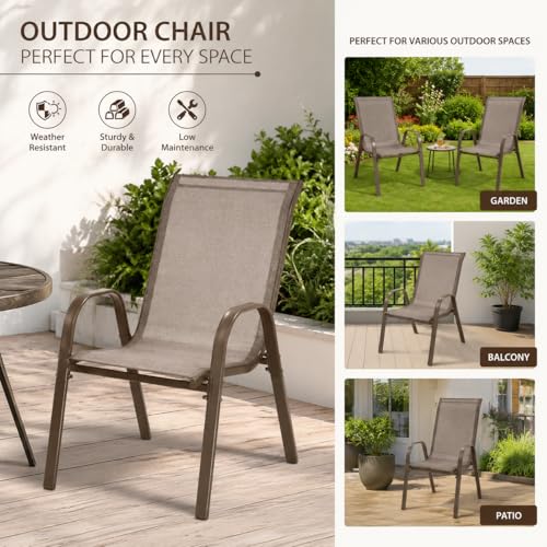 Image of Creative Outdoor Patio Outdoor Chairs Set of 2, Brown Metal Frame, Nylon Mesh Fabric, Stackable Dining Chairs