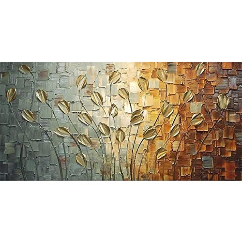 Décoration d'intérieur dorée et peinture abstraite grand format 110x220 - 6