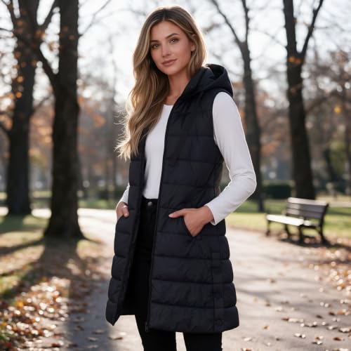 Womens Long Puffer Vest Lightweight Plus Size Quilted Jackets with Hood - image 3