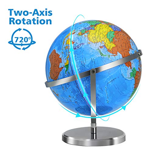 KINGSO 12 in World Globe Large Globes for Kids 720° Rotation Globe of World with Sturdy Steel Stand Over 4000 Locations Educational Toy Gift Adult Geography Globe for Students Teachers Children - Thumbnail 7