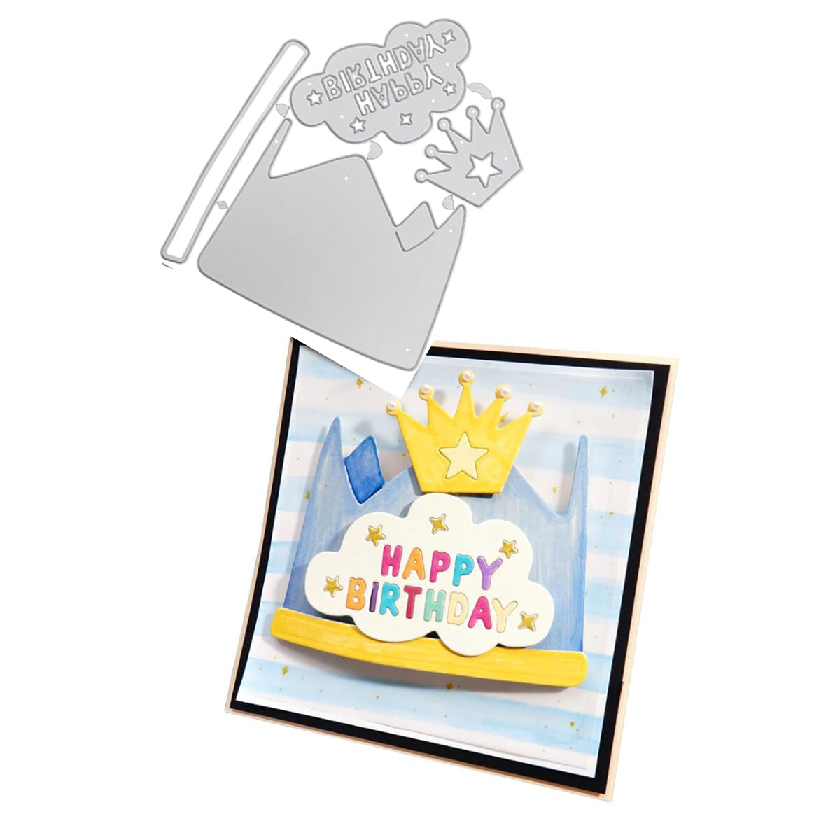 LZBRDY Happy Birthday Hat Crown Embossing Background Cutting Dies Stencil for Card Making and Scrapbooking, Arts Crafts Die Cuts Scrapbooking Supplies