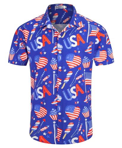 Image of Yoimira Hawaiian Shirts for Men, Print Mens Casual Short Sleeve Button Down Shirts Floral Aloha Beach Shirt