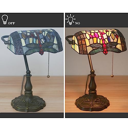 Lámpara de escritorio estilo Tiffany con vitral verde e interruptor de cadena para estudio 2