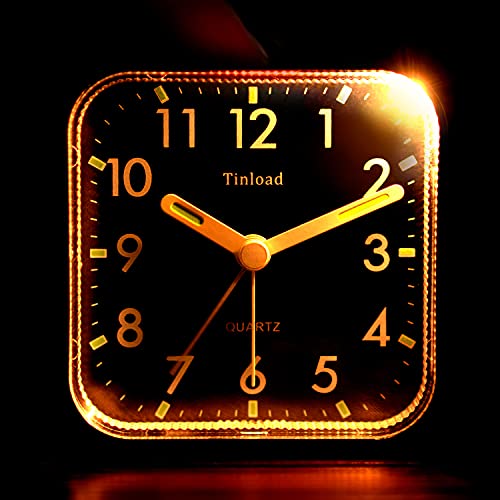 Tinload Small Battery Operated Analog Alarm Clock Silent Non Ticking, Ascending Beep Sounds, Snooze,Light Functions (Black-F2) #TOP5