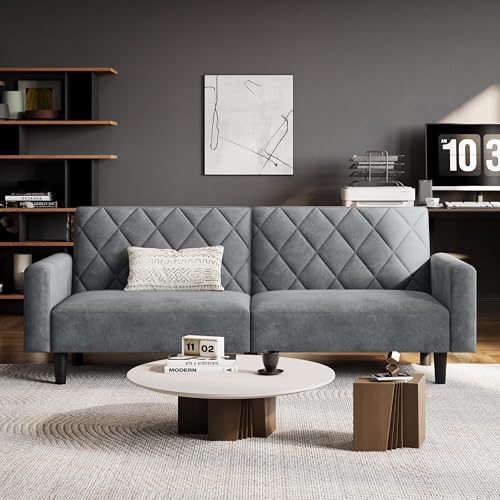 Yaheetech 2 Sitzer Sofa mit Schlaffunktion, 159cm Sofabett aus Samtstoff, Kleine Schlafcouch, 140,5 × 94 cm Liegefläche, für Wohnzimmer/Schlafzimmer, Dunkelgrau
