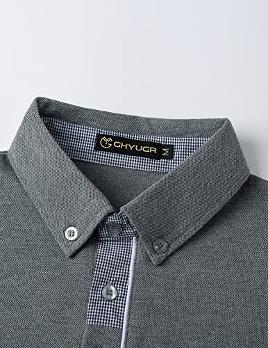 Image of GHYUGR Men's Polo Shirts Short Sleeve Slim Fit Polo Casual Plaid Splice T-Shirts