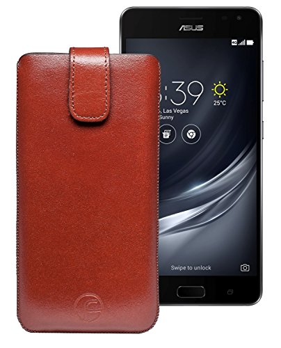 Favory - Funda de piel para Asus ZenFone AR (lengüeta para extraer el teléfono), color marrón