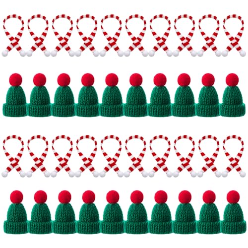 Lvefyti 40 Stück Weihnachtsmütze und Schal Set, Mini Strickmützen...