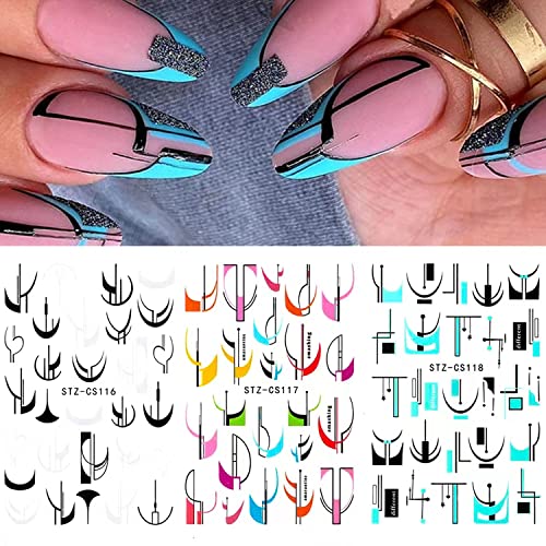 French Tip Nail Stickers For Nail Art, Silpecwee 8 Sheets Abstract Nail Art Stickers Decals Self-Adhesive Nail Designs Sticker Heart Butterfly Leaf 3D Nail Decoration For Acrylic Nails #TOP1