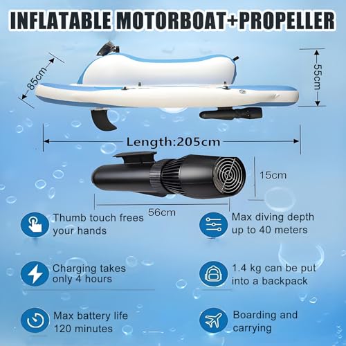 Miniatura 7 de Smafoseedding Lancha Motora Eléctrica Inflable Para Flotar En El Mar 2025 Pro - Moto Acuática Eléctrica Para Adultos Con Scooter Submarino, Velocidad De 3 A 9 Km 1,87 A 5,6 Mph H, 120 Min De Uso