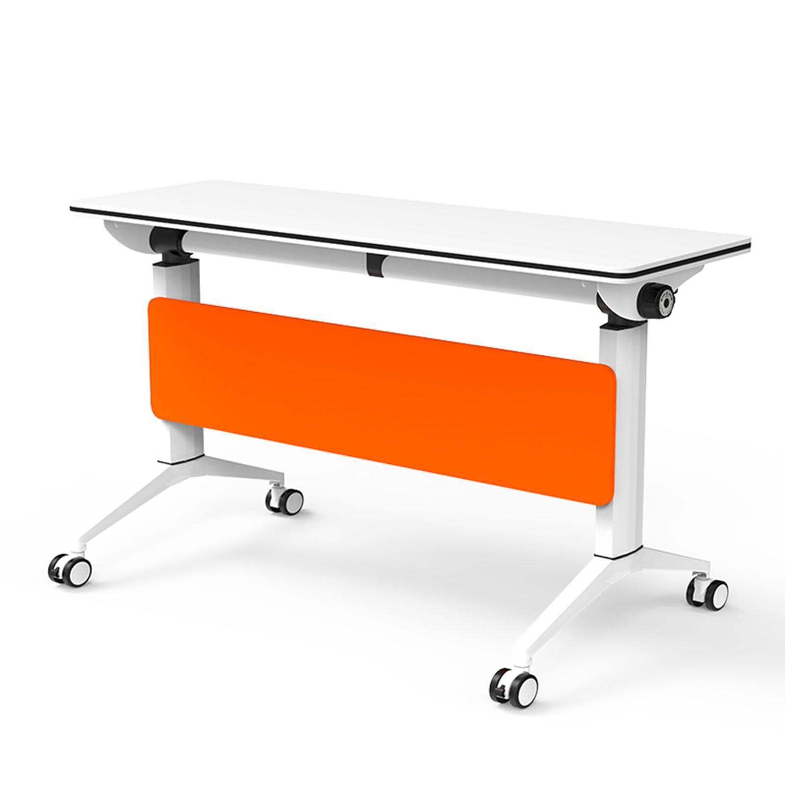 Moderner Konferenztisch mit Rollen, orangefarben, klappbar, mobil, 55 x 20 x 30 Zoll (ca. 140 x 51 x 76 cm).