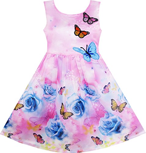 Sunny Fashion Girls Dress Rose Flower Print Embroidery Purple