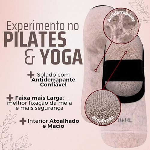 Kit 03 Pares Meia Sapatilha Antiderrapante Pilates Faixa Larga Trifil Yoga Feminino Adulto | 1 Preto
