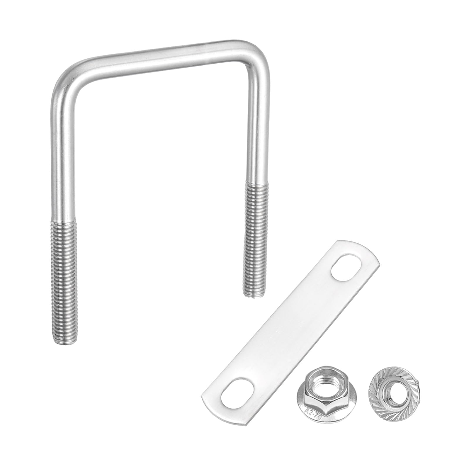 sourcing map M10 2-3/4 Inch Inner Wide Square U Bolts, 4 Inch Length 304 Stainless Steel U-Bolts with Flange Hexagon Nuts, Frame Plates for Trailer, Automotive, (70mm W x 100mm L)