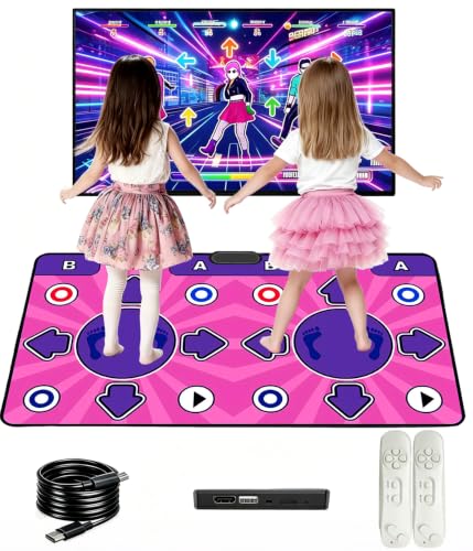 KIRJAUDU Alfombra de Baile Doble para Niños, Conexión HDMI, Más de 100 Juegos, Alfombra de Baile Antideslizante con Mandos, Ideal para Ejercicio y Diversión Familiar