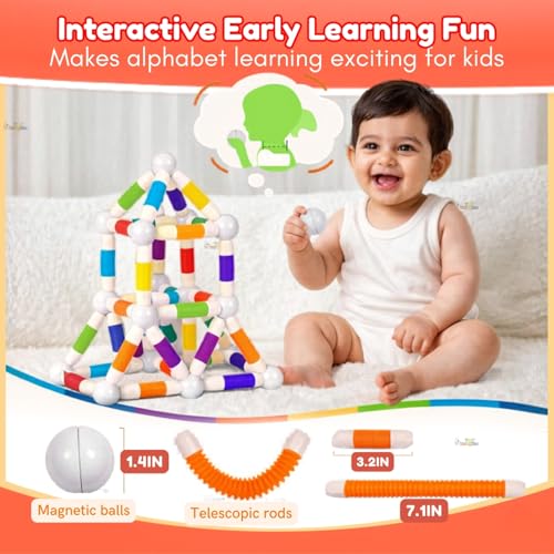 Image of Toy Imagine Flexible Magnetic Telescopic Sticks Building Blocks for Kids 26 PCS | Magnetic Sticks & Suction Tubes DIY Educational STEM Toy | Building Construction Brain Game Gift for Kids 3+ Years