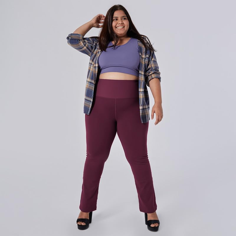 Image of BlissClub Ultimate Flare Pants for Women Upto 5'4 ft | Ribbed Waistband, 4 Pockets | High Waist Trousers and Formal Pants for Office wear