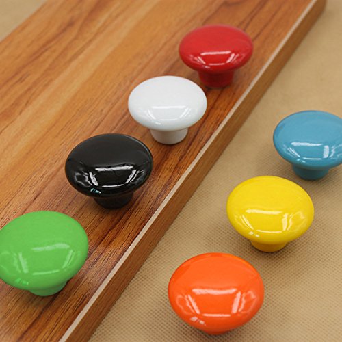 Huamulan 15Pcs White Glossy Ceramic Knobs Button Round Mushroom Cabinet Dresser Vintage Pulls Door Handles Cupboard Wardrobe Drawer, Dia. 1.5 Inch 38Mm #TOP4