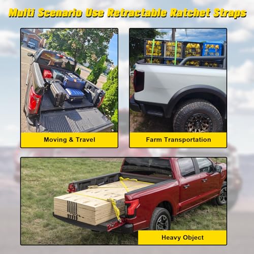 Image of 2pcs Retractable Ratchet Straps for Ford F-150 2015-2025 | Locking S-Hook Tie Downs Bed Mounted Auto-Retract Straps Heavy Duty Truck Bed Organizer No Drill Installation