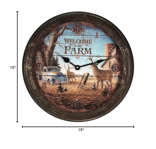 Rivers-Edge-Products-15-Inch-Large-Wall-Clock-Distressed-Analog-Clock-with-Tin-Frame-Rustic-Wall-Clock-for-Bedroom-Living-Room-Bathroom-Kitchen-Office-or-Cabin-Decor-Deer-Scene Rivers Edge Products 15 Inch Large Wall Clock Distressed Analog Clock with Tin Frame Rustic Wall Clock for Bedroom Living Room Bathroom Kitchen Office or Cabin Decor Deer Scene